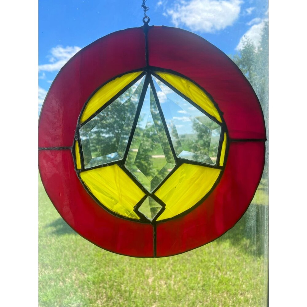 Antique Arts & Crafts Era Round Leaded Beveled Stain Glass Panel Some Damage